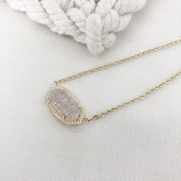 Authentic Kendra Scott Elisa Gold Iridescent Drusy Pendant Necklace - Picture 2 of 4